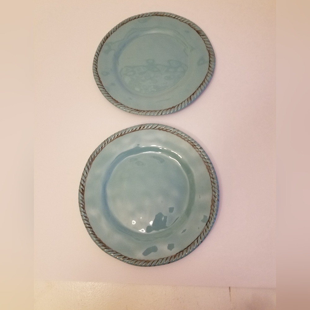 Set of 2 Tommy  Bahama Aqua Blue Nautical Rope Edge Melamine Dinner Plates